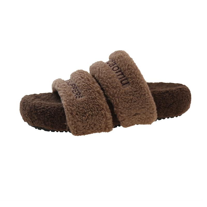 

Autumn and winter fashion outer wear fluffy slippers women s 2025 new thick suede double with one-word mop home warm cotton mop 40