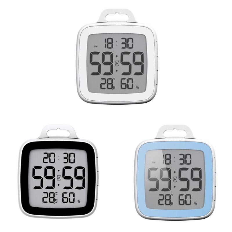 Space Saving Bathroom Digital Clock with Countdown Timer, Temperature and Moisture Readings for Kitchen, Gym Classroom