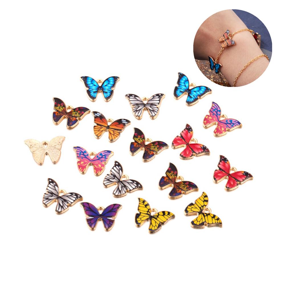 10pcs/lot Enamel Metal Colorful Butterfly Charms Pendant for DIY Necklace Bracelet Key Chain Jewelry Findings Making Accessories