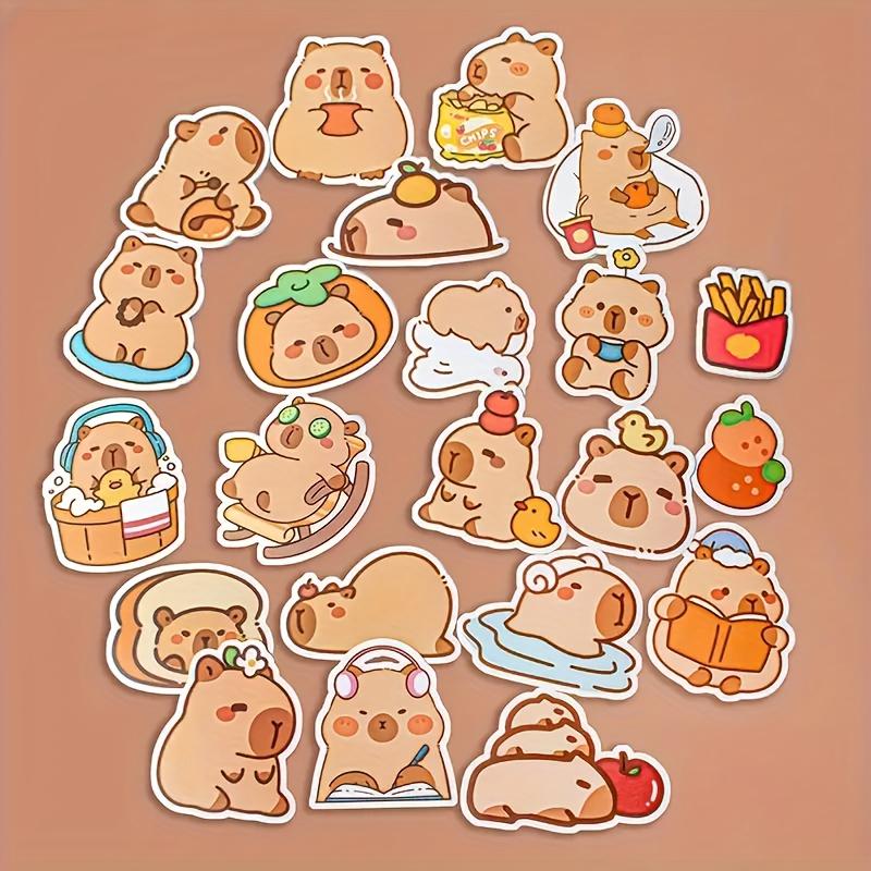 50pcs Capybara Cartoon Stickers Adorable Brown Capybara Self-Adhesive Decals Luggage Phones Mugs and Cars Scrapbooking Stickers