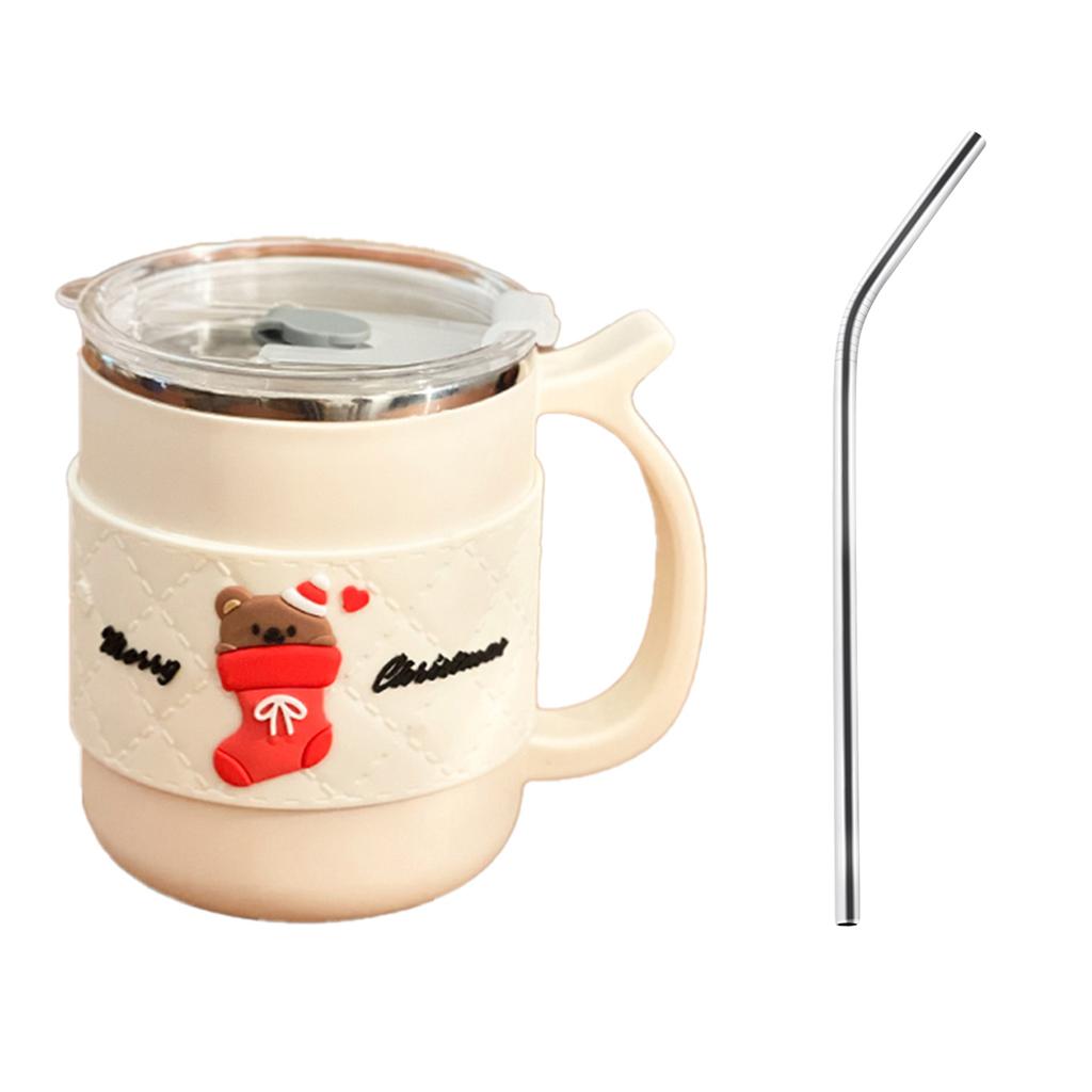 WORTHBUY 500Ml 304 Stainless Steel Coffee Mug With Straw Insulated Anti Scalding Water Cup Portable Double-Layer Drinking Cup
