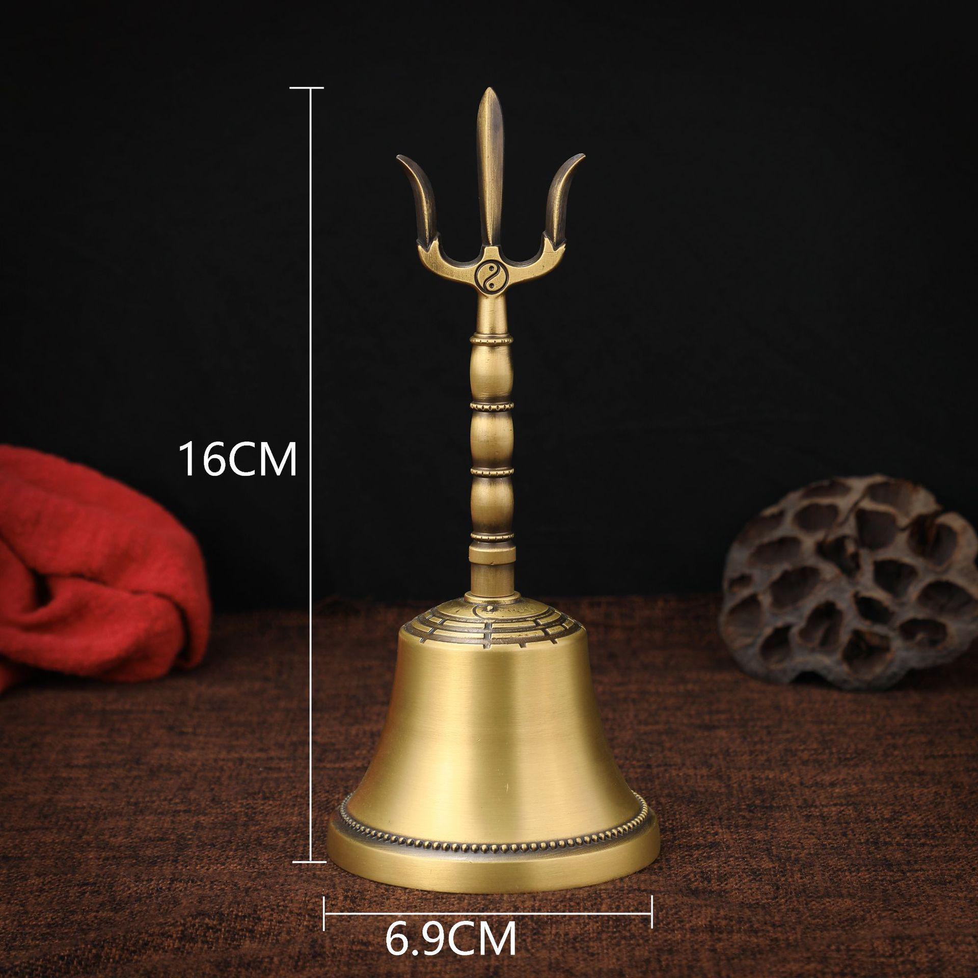 Kangxi Qianlong Brass Vajra Handheld Bell - Taoist & Buddhist Bagua Sanqing Bronze Craft
