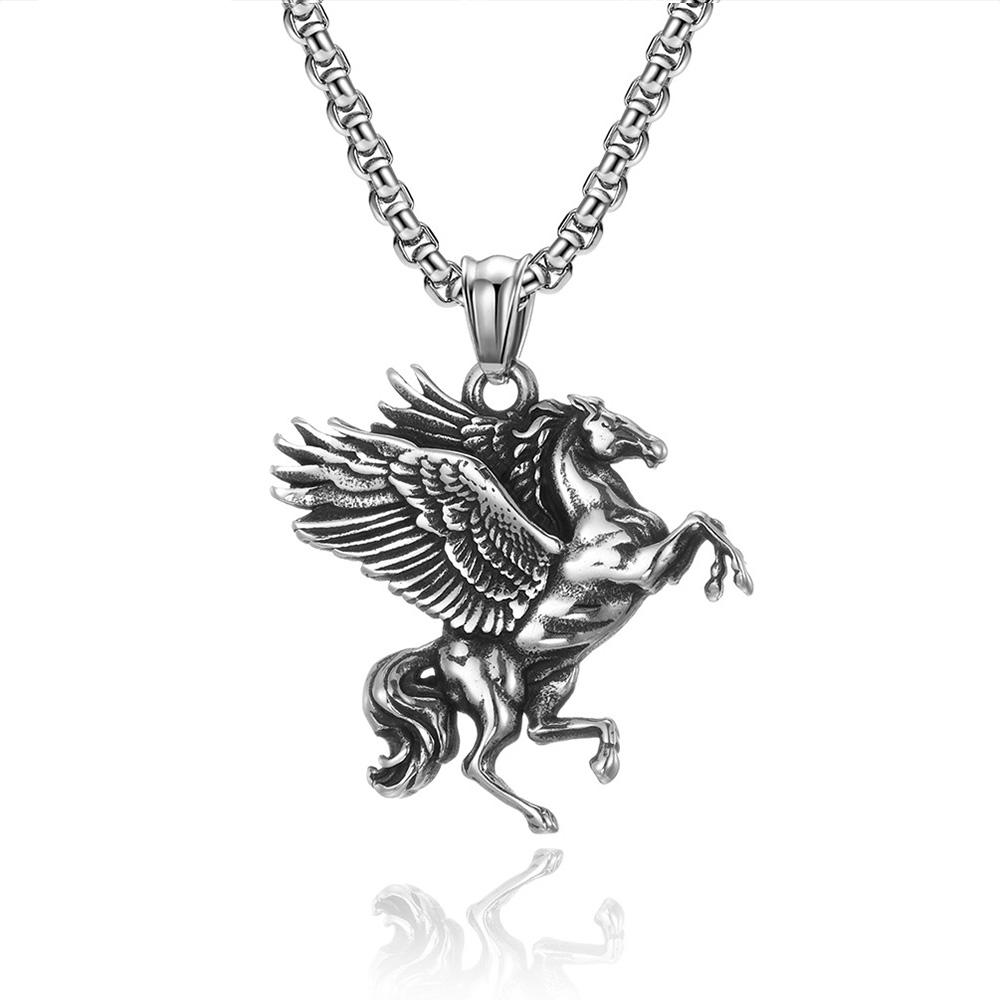 

Vintage Greek Mythology Pegasus Unicorn Pendant Necklace Men Boy Punk 316L Stainless Steel Pegasus Wings Necklace Jewelry Gift 60CM