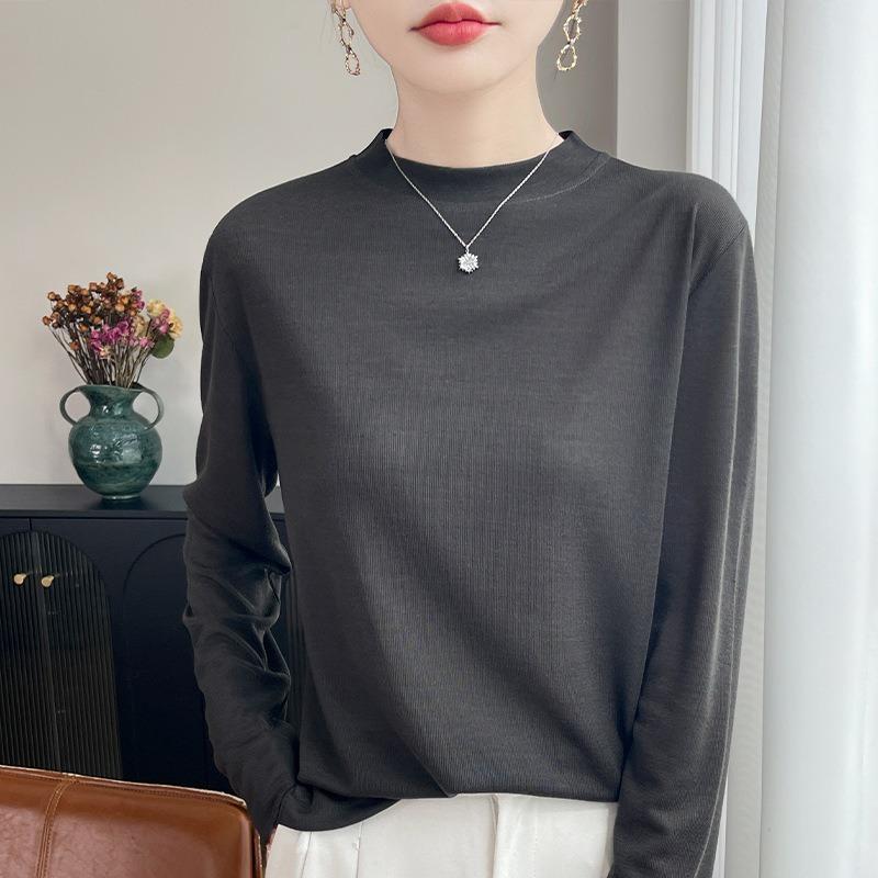 Nuovo Top Base Layer alla Moda Maglia Base T-shirt Collo Alto Maglione Lavorato a Maglia Leggero Stile Primavera/Autunno da Donna