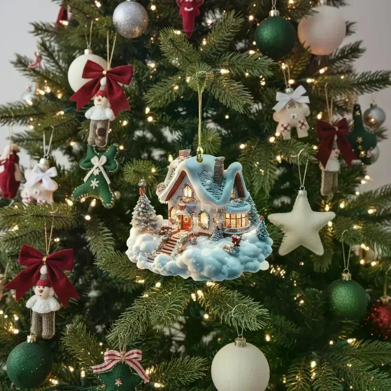 Schneehaus Weihnachtsbaum Hängeornament Weihnachtsfeier Dekorationen Für Weihnachtsbaum Anhänger 2D Acryl Flach Weihnachtsanhänger