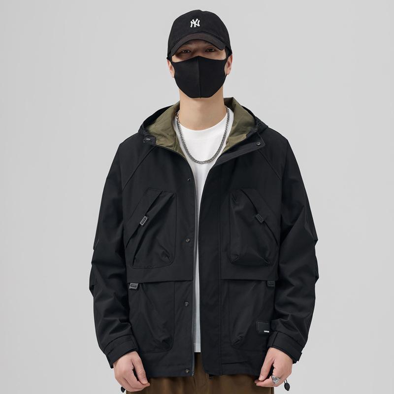 New Spring And Autumn Basic Fashion Casual Versatile Hood Trend Tooling Jacket Jacket Long Sleeve Jacket Men