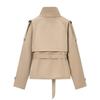 Womens Fashion Double-Breasted Trench Coat Short Jacket Stand Collar Long Sleeve Daily Wear