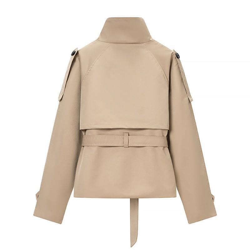 Womens Fashion Double-Breasted Trench Coat Short Jacket Stand Collar Long Sleeve Daily Wear