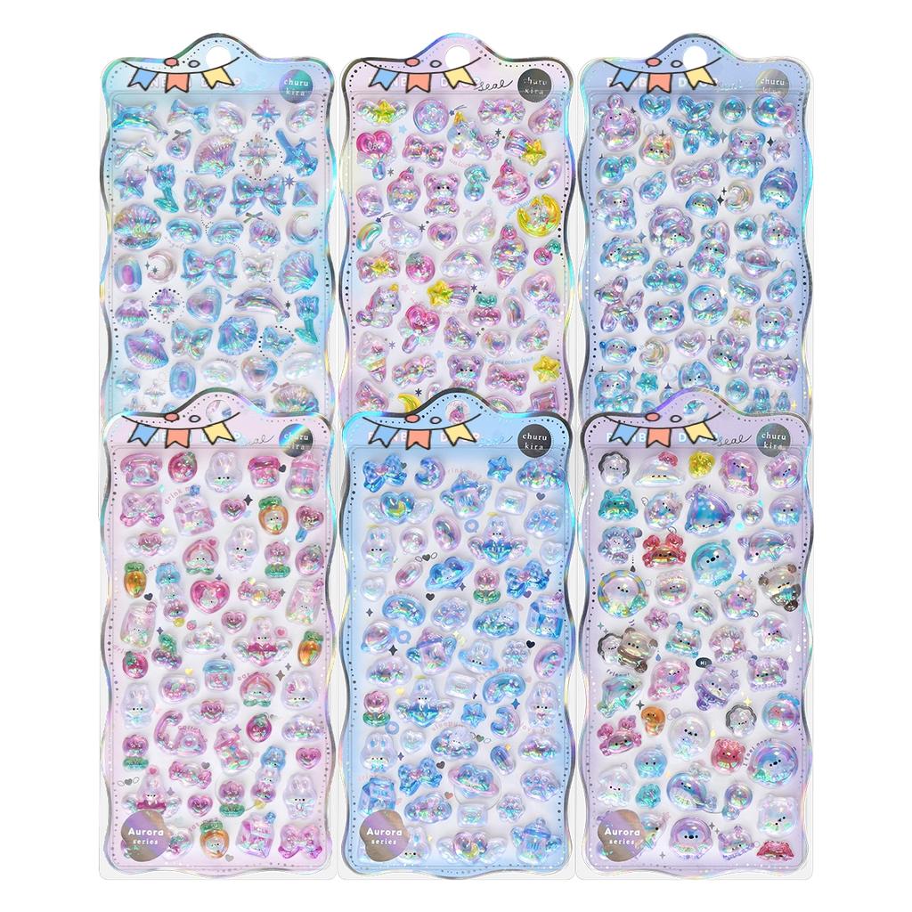 Cartoon Bowknot Animals Rainbow Gradient 3D Relief Stickers Cute Stationery Diy Scrapbooking Journal Sticker Decor Art Supplies