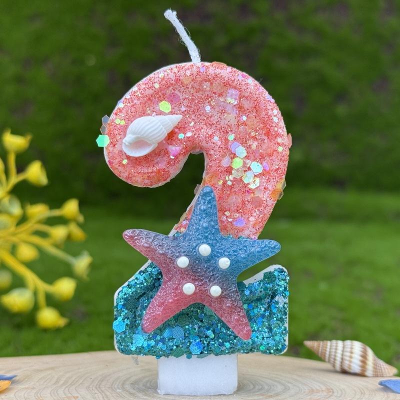 Creative Digital Birthday Candle Cake Party Decoration First Birthday Candle Handmade Diy Ocean Starfish