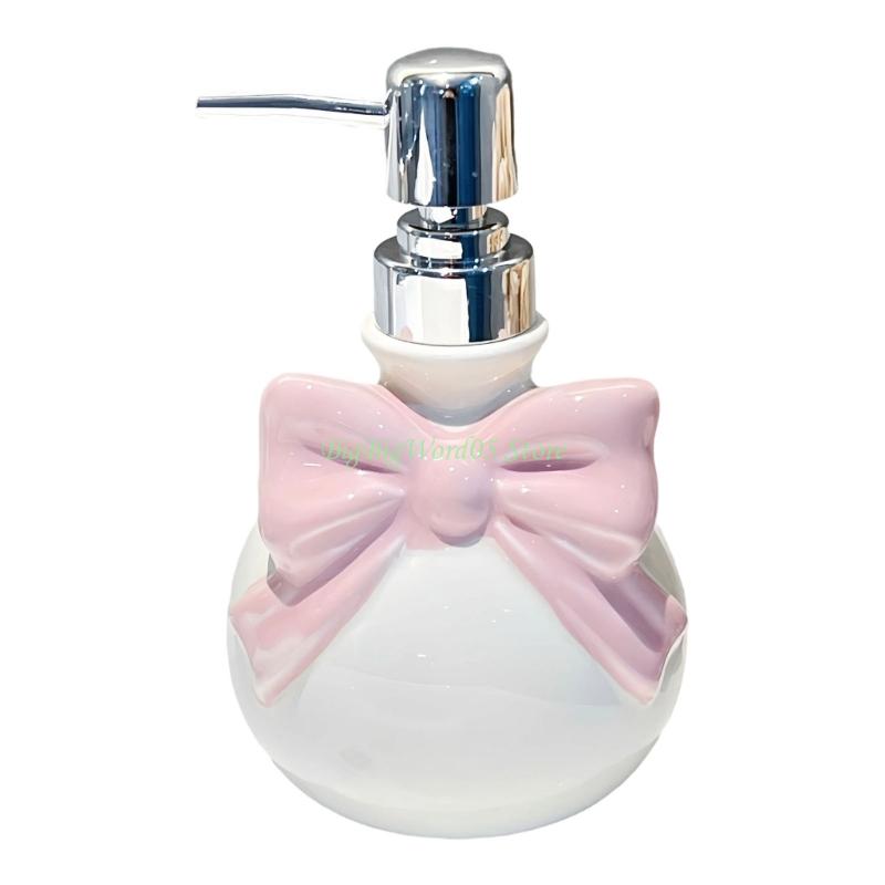 

24TE Decorative Ceramic Liquid Dispenser Press Bathroom Soap Dispensing Bottle Round bow lotion bot