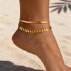 Women's Stainless Steel Beach Anklet with Round Disc and Tassel, Snake Chain Foot Jewelry