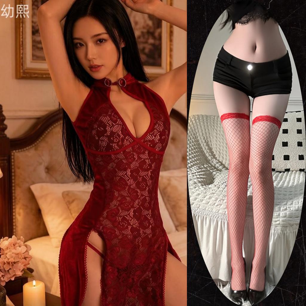 Sex underwear sexy back strap hollowed out free temptation lace classical women's retro split cheongsam pure desire