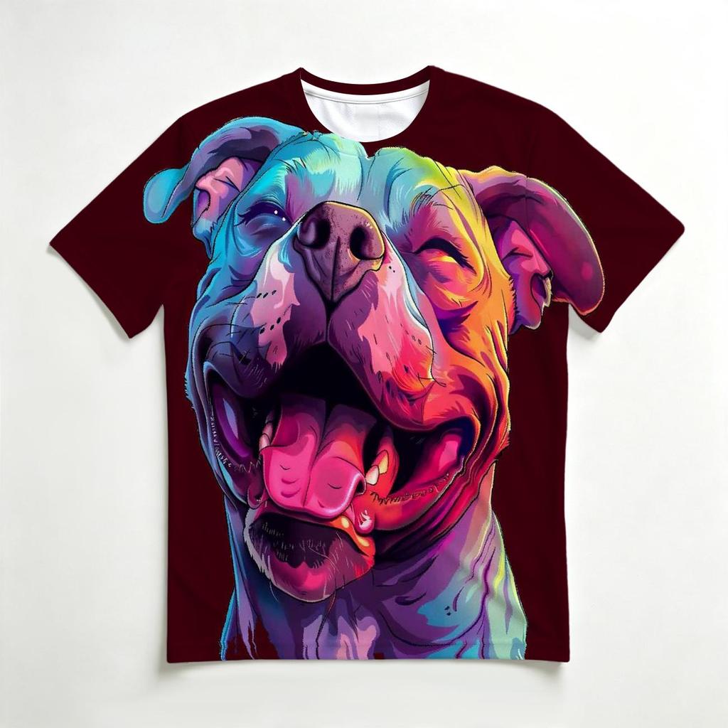 Men's Crew Neck 3D Print T-Shirt, Colorful Pitbull Dog Graphic Casual Short Sleeve Tee