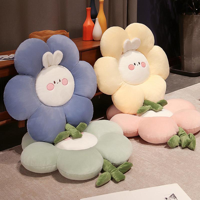 Adorable Pink Rabbit Flower Plush Pillow Soft Toy For Office Seat Cushion And Tatami Mat