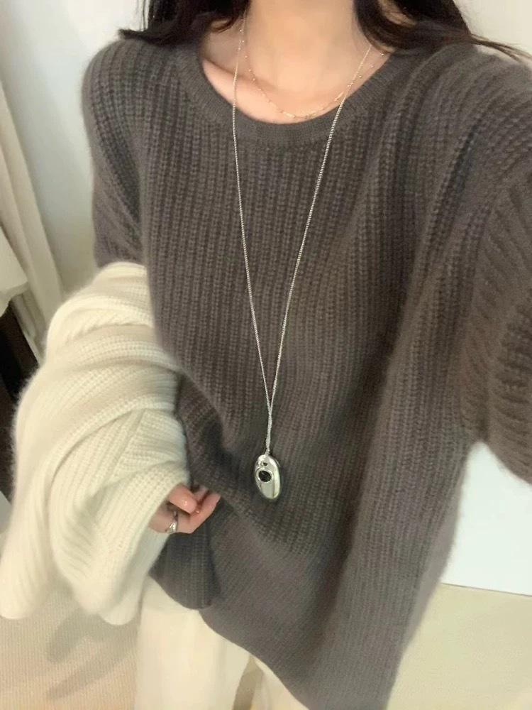 

Women s French Round Neck Sweater - Autumn/Winter, Loose Fit, Soft Knit, Lazy Style, Thick Design One size fits all (80-130 kg)