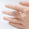 Vintage Inlaid Sea Blue Pink CZ Women's Ring Creativity CopperColor Hand Carving Leaf Daily Wear Party Jewelry Anniversary Gift