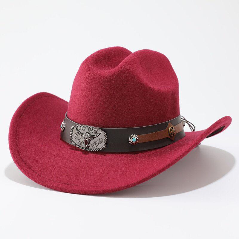 New Belt Decoration Western Cowboy Hat Retro Fashion Hat Autumn and Winter Women's Party Performance Jazz Top Hat
