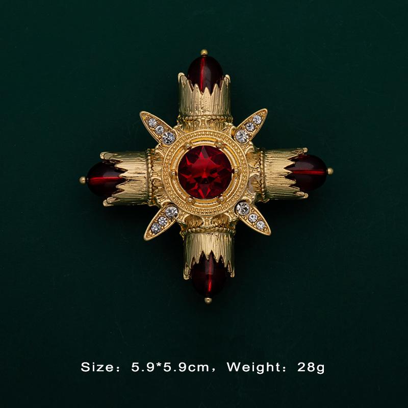 Baroque Vintage Gold Color Crystal Pearls Pin Brooches Gem Hollow Geometric Rectangle Brooch Collar for Women Jewelry