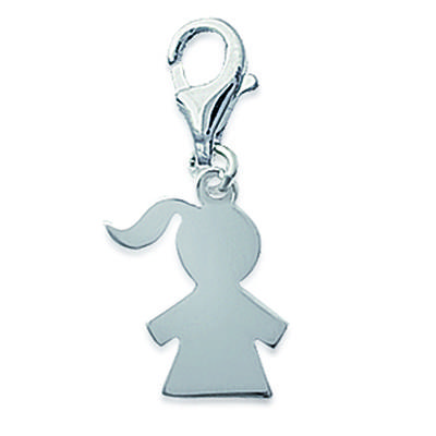 [G6332] - Silver 'Girl' Charm Pendant - 15x10 Mm