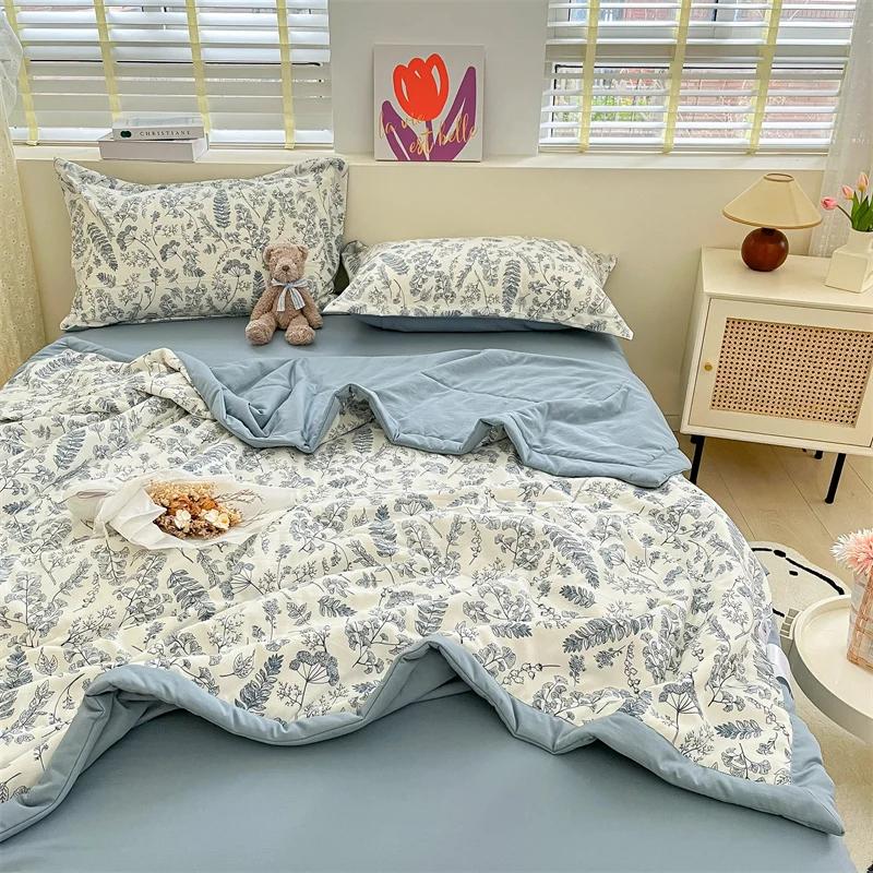 Cotton Air-Conditioning Quilt Cover for Children and Adults, Soft Flower, Double Printed, Washable Bed, Home Use, New