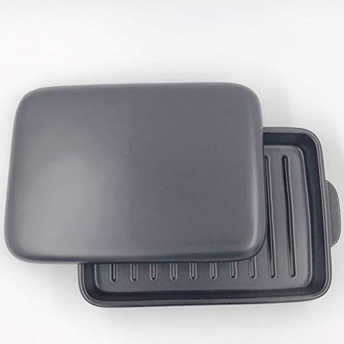 Sento Senga Grill Pan and Plate, Banko Ware, Black, Ceramic, with Lid, Fish Grill, Grill Roaster