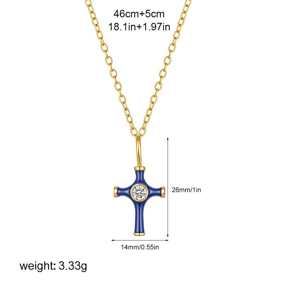 Color Oil Dripping Cross Necklace Stainless Steel Necklace Light Luxury Inlaid Zircon Niche Personalized Jewelry