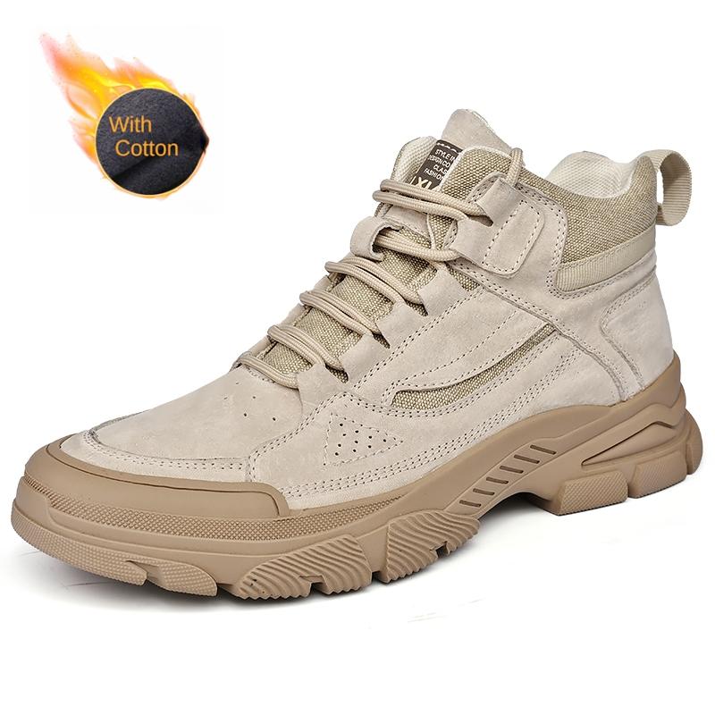Men's High Top Shoes Plush Style Men's Outdoor Hiking Shoes Trend Men's Work Clothes Shoes Thick Soled Men's Casual Shoes