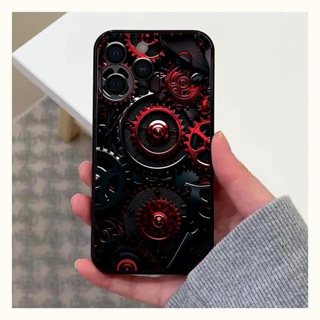 Mechanical Gear Phone Case For Apple iPhone 15,14,13,12,11,Pro,X,XS,Max,XR,Plus,Mini Soft Black Cover