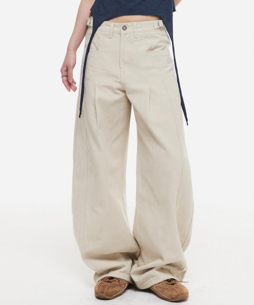 DNSR (W) Pleated Wide Cotton Pants Ivory