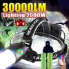 30000LM Powerful LED Headlamp Bright Long Shot 2000M Portable Head Lights Rechargeable Power Bank Fishing Camping Zoom Torchs
