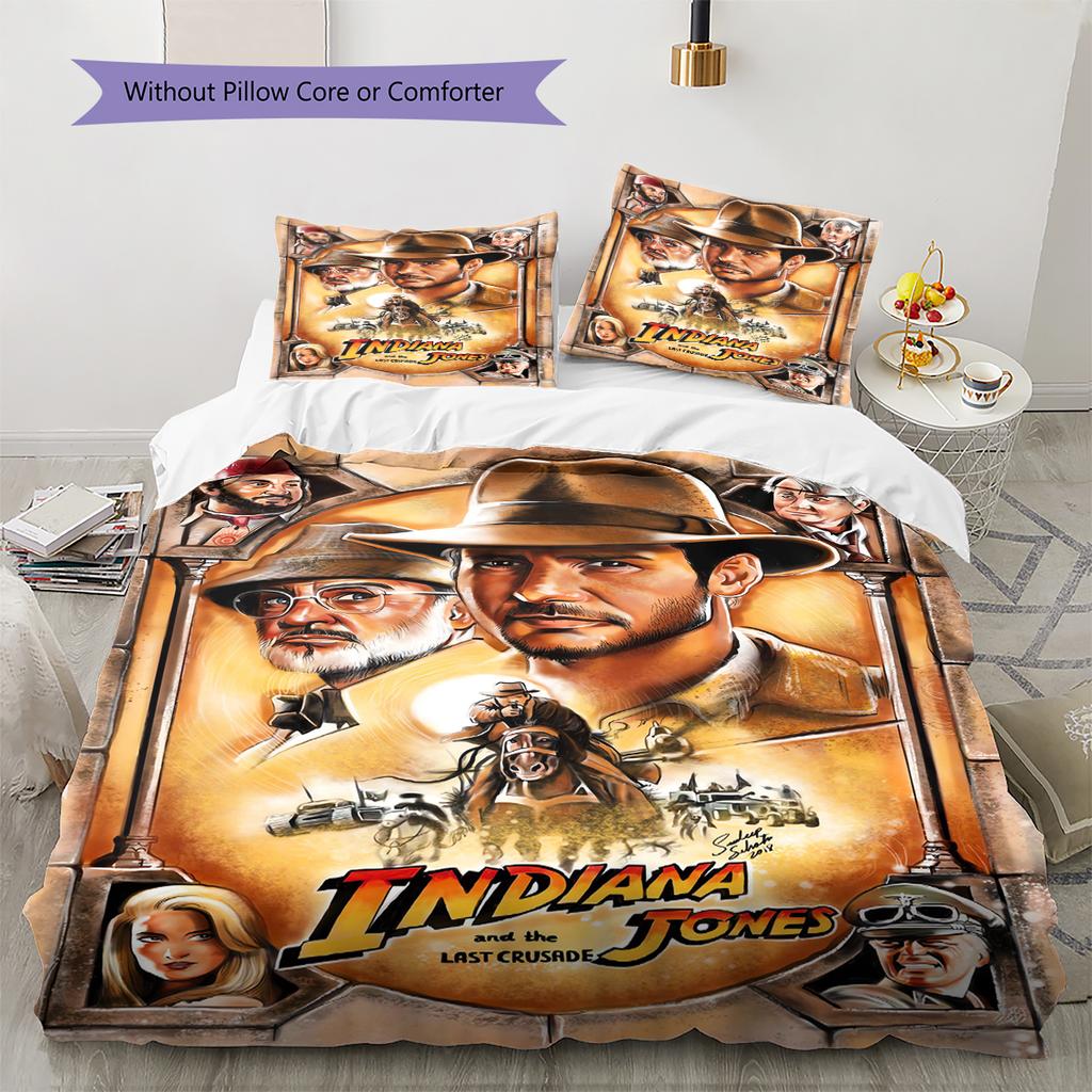 Indiana Jones Pattern Bedding Quilt Set Quilt Cover Pillowcase Home Decoration Gift (1 * Duvet Cover + 2 * Pillowcase, Without Core)