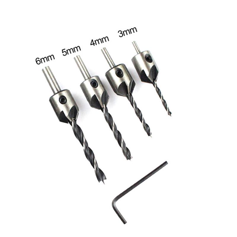 7-Piece Adjustable Three-Point Woodworking Countersink Drill Set - High-Speed Steel for Precision Chamfering and Hole Drilling