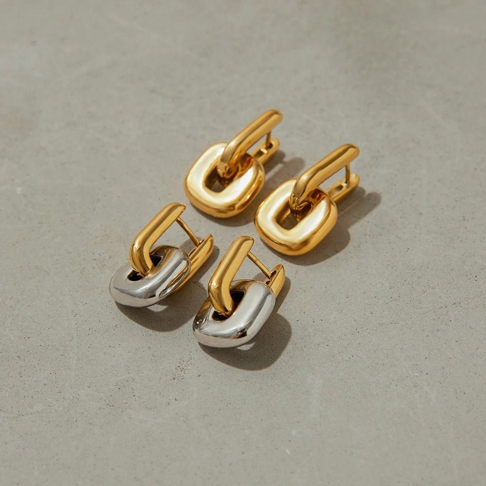 Oval Shape Gold Plating Earrings Copper Base U-Shaped Earrings Drop Earrings  Patchwork Design