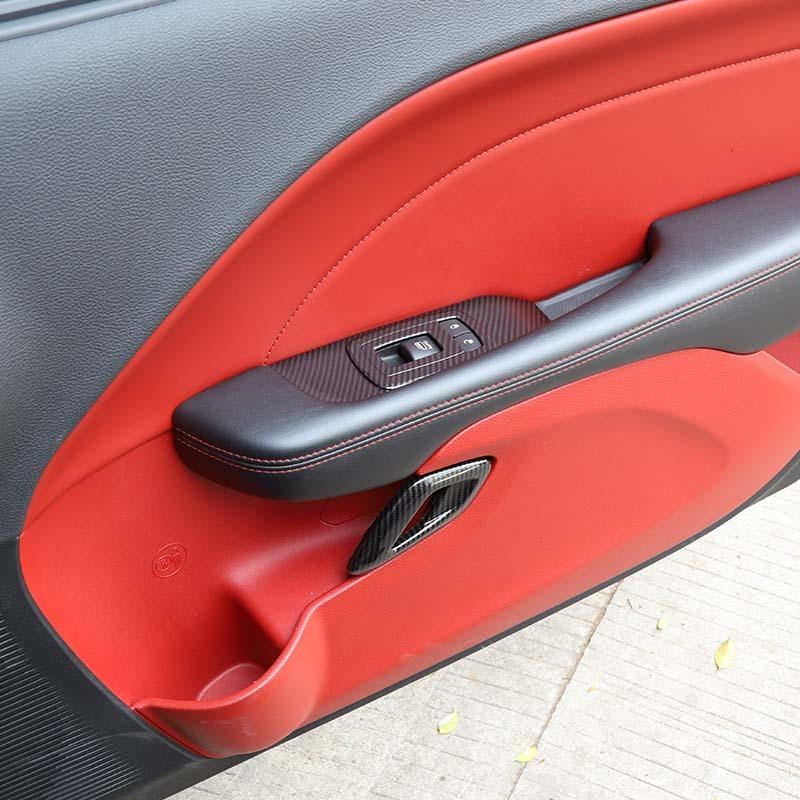 Door Interior Handle Window Lift Panel Decoration Protective Cover For Dodge Challenger 2015 Up Car Interior Accessories