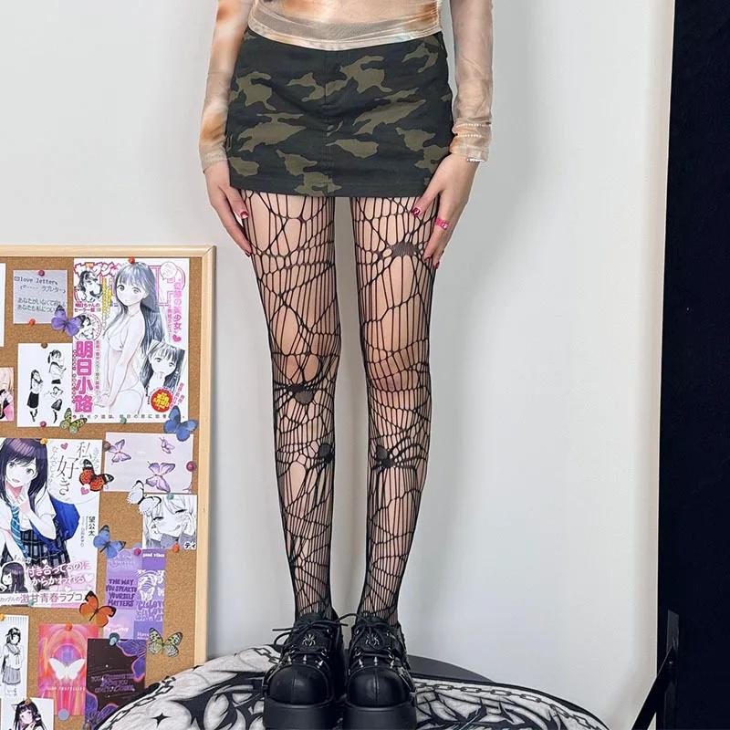

Halloween Women Sexy Gothic Fishnet Tights Skull Spider Hollow Pattern Mesh Net Stockings Black Bottom Pantyhose One Size