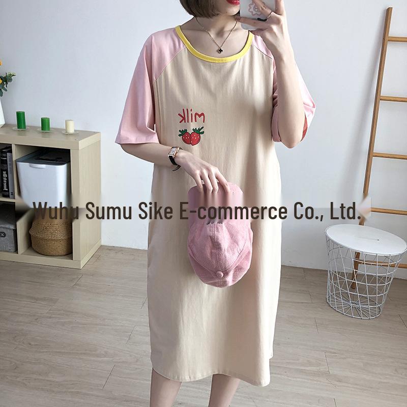 Summer Maternity & Nursing Dress: Short Sleeve Cotton Nightgown for Postpartum Moms