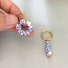 Vintage New Chinese Style Asymmetric Stainless Steel Blue And White Porcelain Beaded Earrings For Women