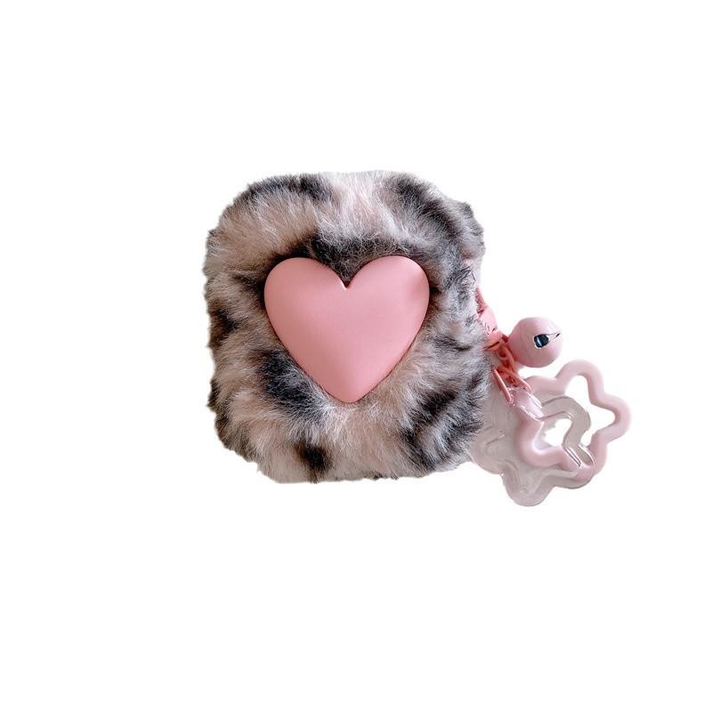 Plush Leopard Print Heart Case Suitable for AirPods Pro 1st Gen Pro 1st Gen Pro 1 Apple Bluetooth Earphone Case for Women
