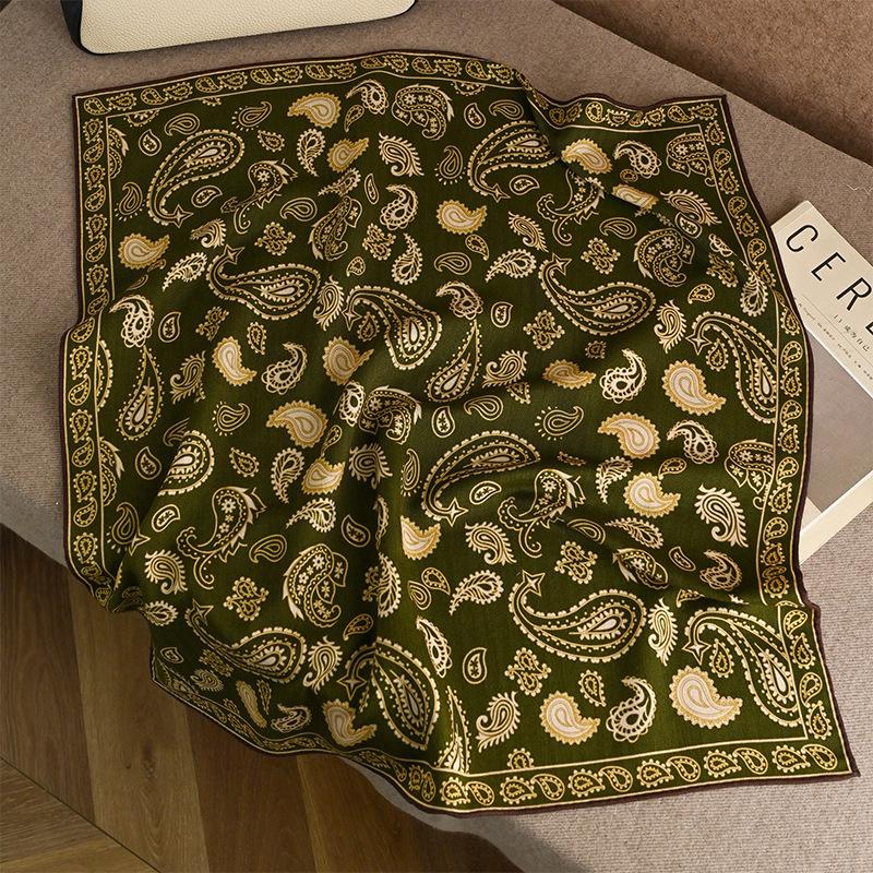 Autumn and winter silk square scarf women's retro cashew nut silk wool silk scarf commuting warm decorative scarf