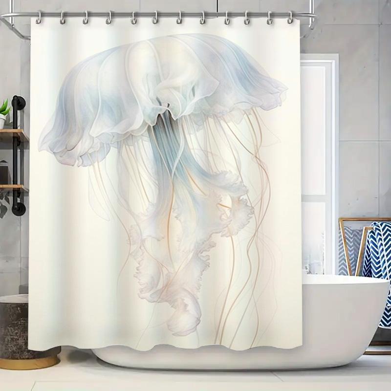 

Modern Jellyfish Print Shower Curtain Waterproof Bath Decorative Home Decoration White Shaggy Beach House Style Bathroom Liner F W60H190(CM)-1 Pcs