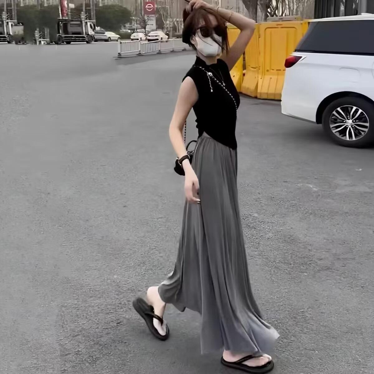 

Драпирующийся комплект юбки до щиколотки с высокой посадкой для женщин XL