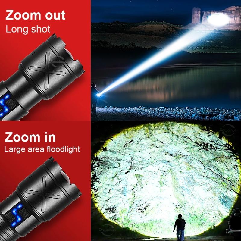 Neue Ultrahelle LED-Taschenlampe USB Wiederaufladbare Zoom-Taschenlampen Lange Reichweite 6000M LED-Taschenlampe Camping Angeln Arbeitslampe