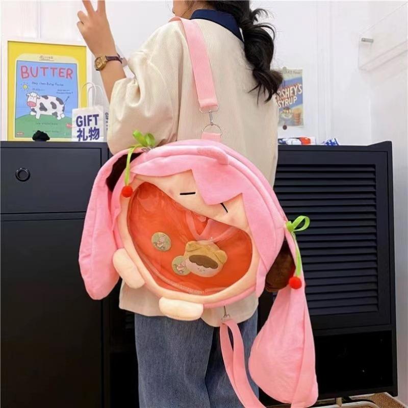 

New blue backpack cartoon cute plush cherry blossom big mouth funny cute girl bag