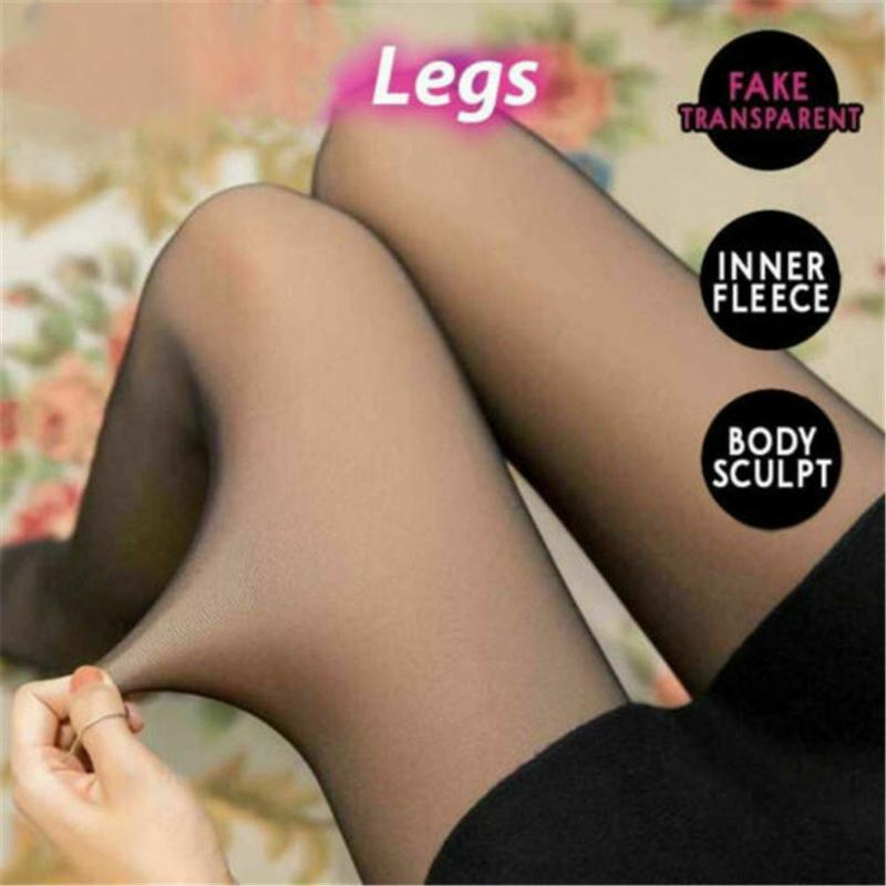 Women's Autumn and Winter Fleece-lined Leggings One-piece Faux Sheer Thick Warm Pantyhose