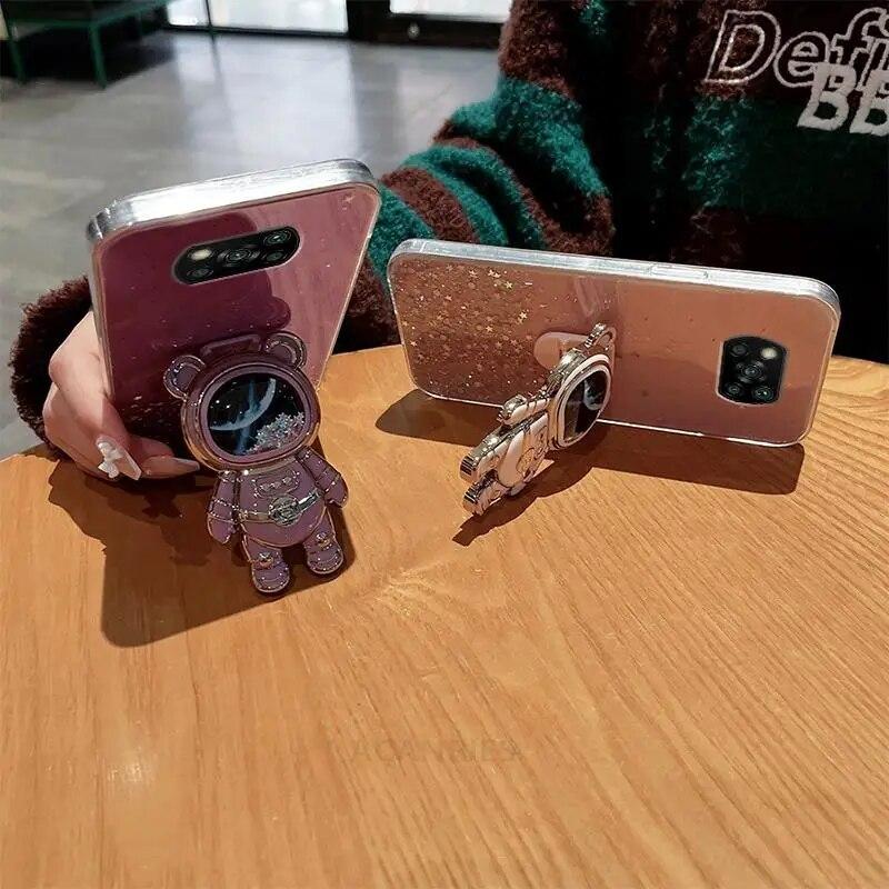 Pocox3 Quicksand Astronaut laikiklio dėklas, skirtas Xiaomi Mi Poco X3 Pro Nfc X4pro M3 F3 stovo silikoninis dangtelis Poko X 3 X3pro Pokox3