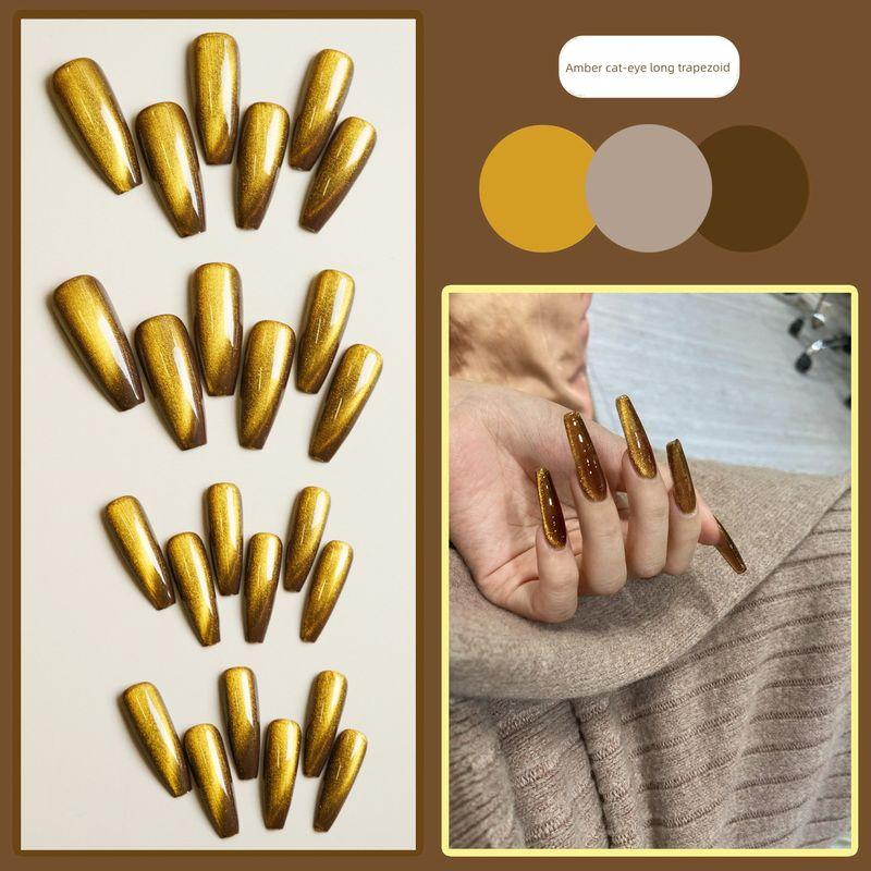 

Новинка Осень-Зима 2025 Wear Armor Карамельно-Янтарный Майярдовый Коричневый Кошачий Глаз Привлекают Богатство и Сокровища Наклейки для Ногтей Готовый Продукт Amber spar cat eye long t