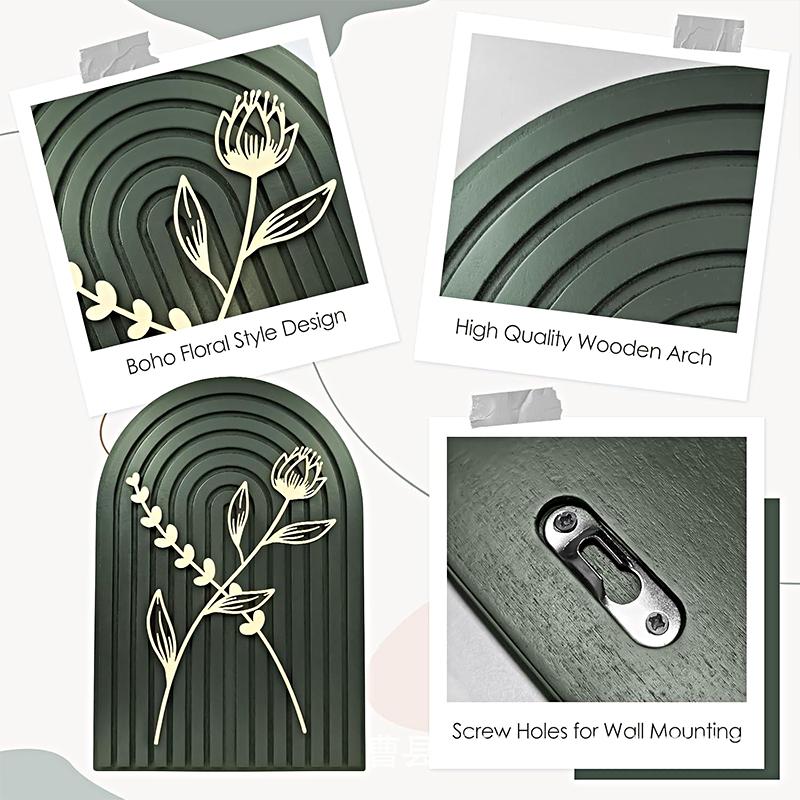 1PC Wooden Arch Kitchen Dresser Ornaments Bedroom Dark Green Living Room Wall Shelf Bohemian