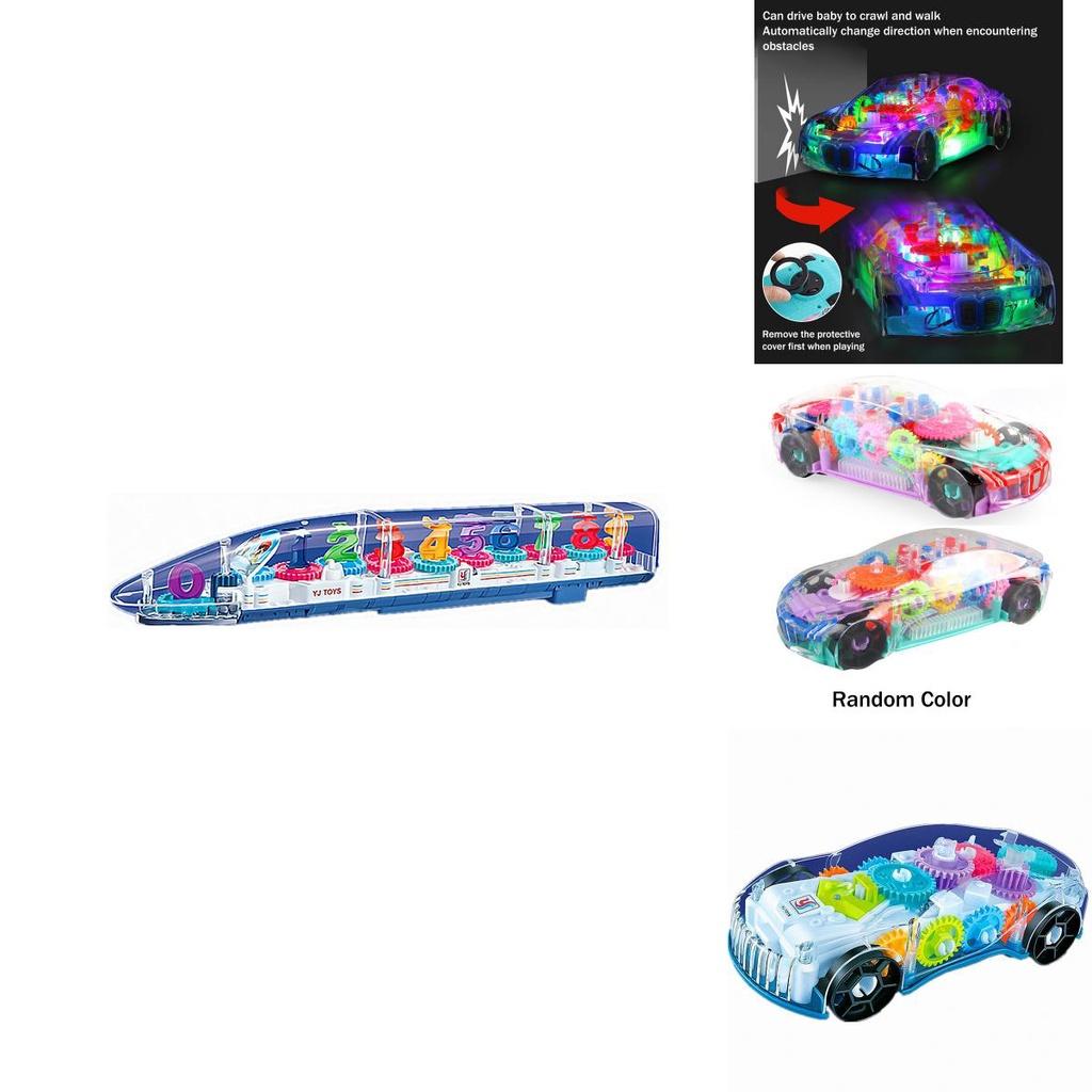 Electric Transparent Gear Led Light Music Car Model For Kids' Educational Toy Gift