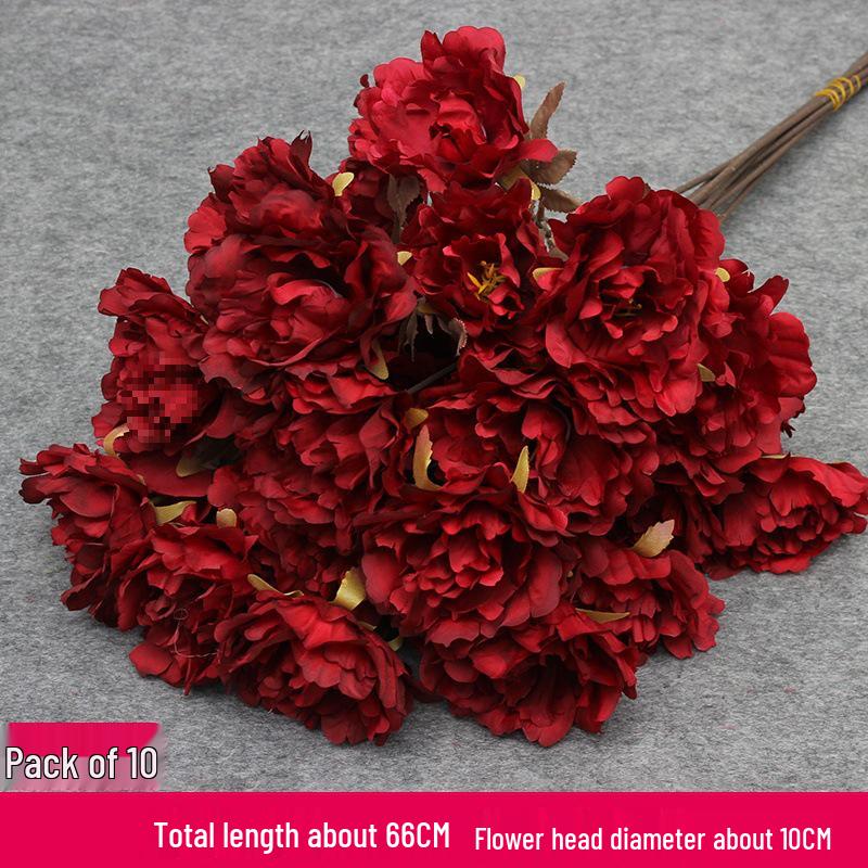 10-Piece Burgundy Floral Décor Set: Red-Toned Artificial Flowers, Mat, Aisle Runner, Wedding Decoration
